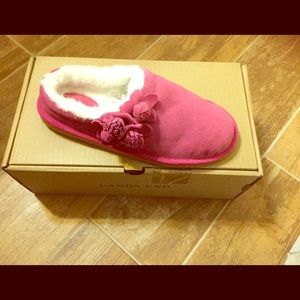Lands’ End Deep Peony Suede Clog Slippers